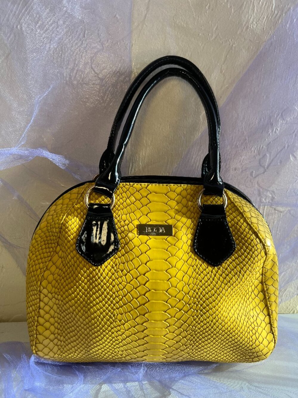 Vintage ROCIA Yellow Snakeskin Dome Satchel Handbag
